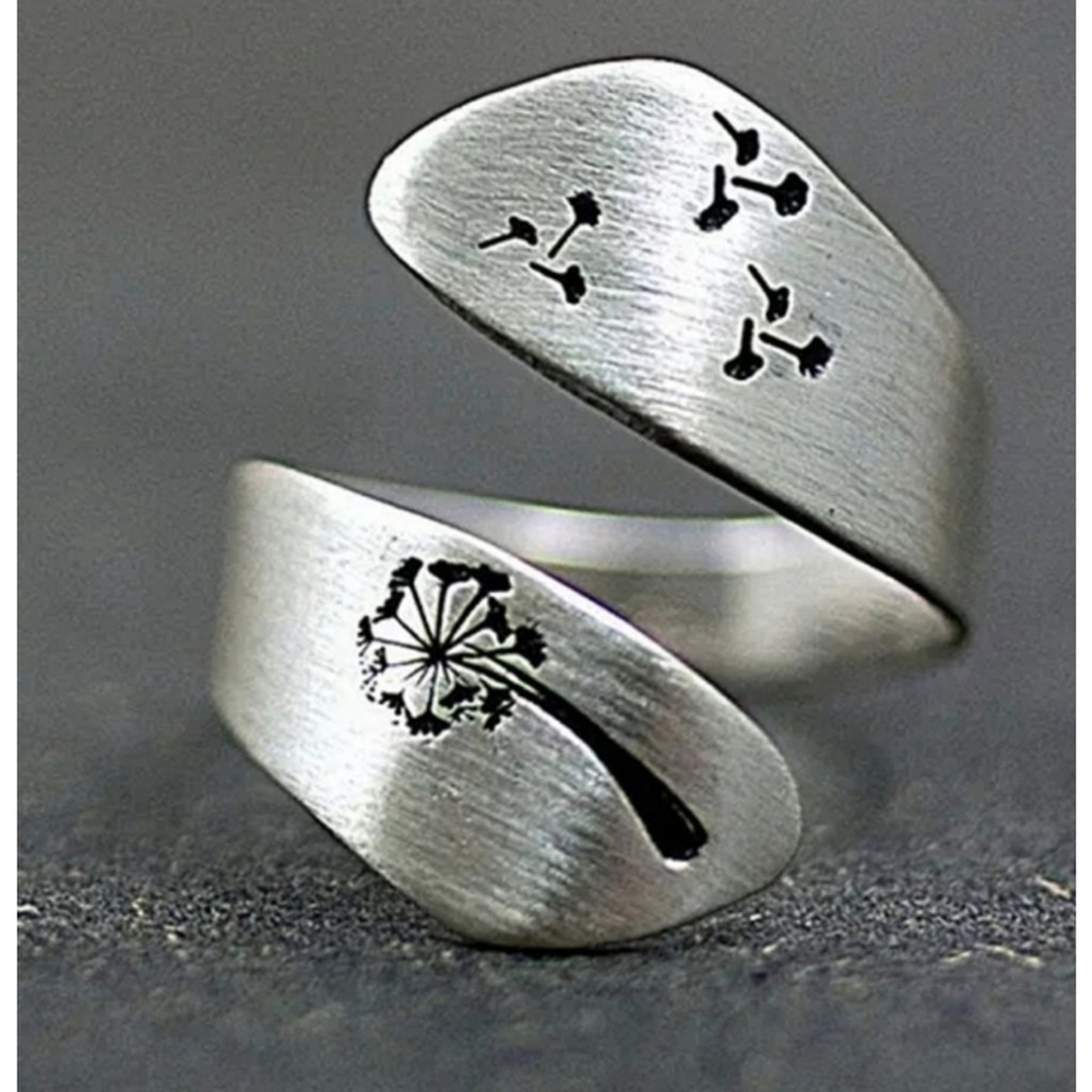 NEW Engraved Dandelion Wrap Ring 925 Sterling Silver - Picture 7 of 13
